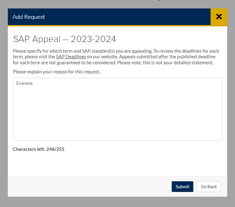 SAP Appeal request details panel